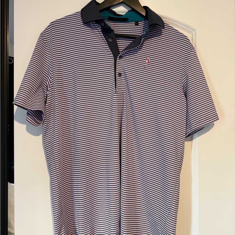 Greyson Black and White Striped Polo Shirt